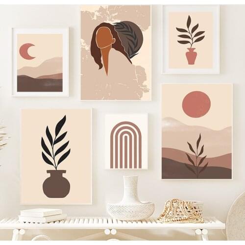 Curve Line Girl Leaf Flower Abstract Wall Art Canvas Painting Nordic Posters And Prints Wall Pictures For Living Room Boho Decor