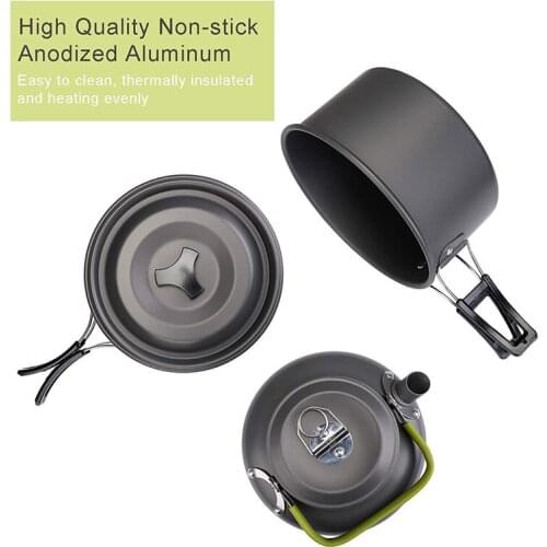 3 Pieces Set Camping Cookware Outdoor Travel Picnic Cooking Frying Pan Boiling Pot Tableware Equipment Portable 2-3 People