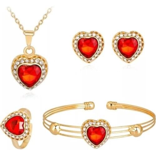 Fashion Heart Jewelry Sets Luxury Crystal Bridal Necklace Earrings Bracelet Ring Gold Color Cubic Zirconia Wedding Jewelry Set
