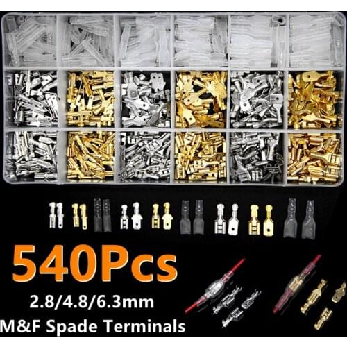 540PCS 2.8/4.8/6.3mm Insulated Electrical Connectors Mixed Male Female Spade Crimp Terminals Car Accessories Kit