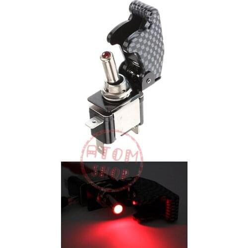 Red LED switch F1 racing car switch with carbon fiber protective cover 12VDC 20A tg