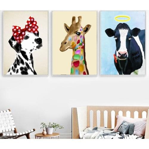 Colorful Giraffe Cow Bow Dalmatian Wall Art Canvas Painting Nordic Posters And Prints Wall Pictures For Living Room Kids Room