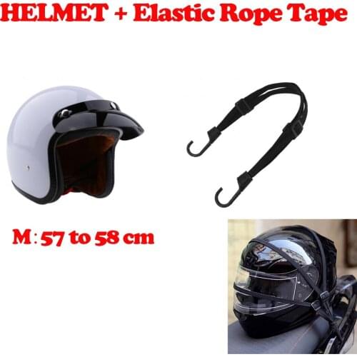 Glossy White 3/4 Open Face Motorcycle Helmet DOT Approved for Cafe Racer Retro & Rope Tape M Size