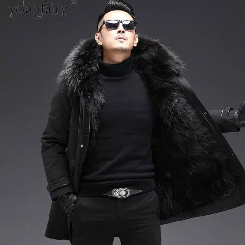 2020 New Parka Real Fur Coat Men Winter Jacket Warm Natural Raccoon Dog Fur Liner Hooded Men Clothing Parkas Hombre 19-3602