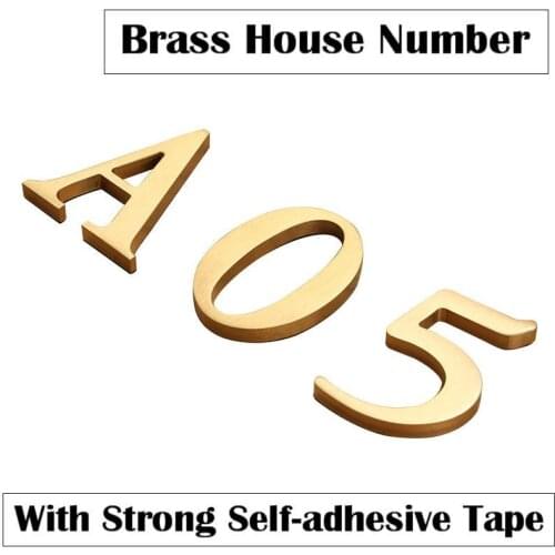 New Brass House Number Sticker For Apartment Metal Self Adhesive Doorplate Home Door Plaque Sign Mailbox Address Street Numbers