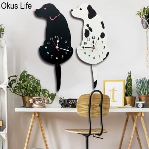 DIY 3D Wall Hanging Creative Acrylic Style Swing Tail Dog Assemble Clock Acrylic Wall Mounted Clock for Home Decoration Gift