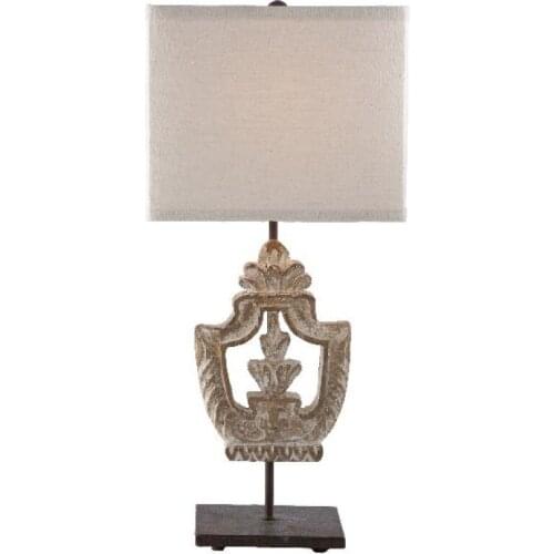 French Wood Carving Table Lamp Shield Shape Bedroom Bedside Lamp Dining Room and Study Room B & B Soft Decoration Lamps