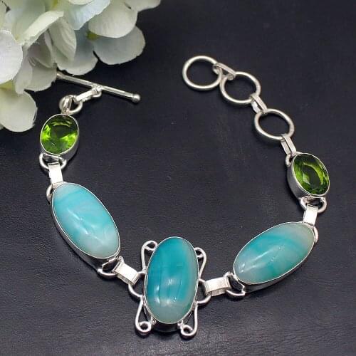 Hermosa Natural Green Peridot BotswanaAgate New Arrival Chain Links Bracelets For Women 8 Inch A578