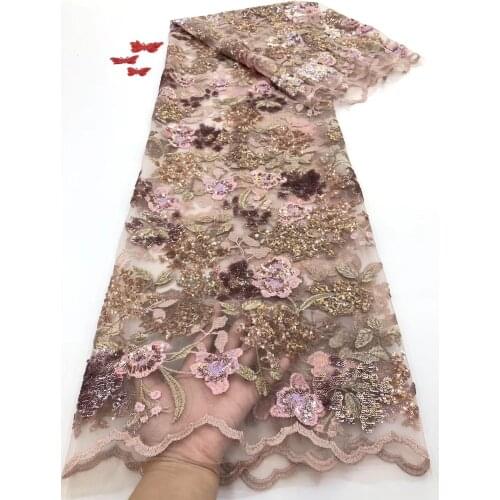 The latest African mesh lace fabric 2021 high quality sequined Nigeria lace fabric 5 yards French tulle lace fabric RF4318
