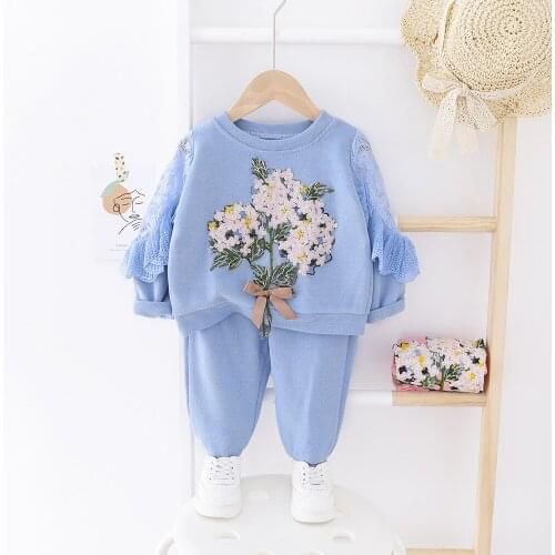 Spring New Children Clothing Set Fashion Baby Girl Outfit 2pcs Suit Coat +pant Cartoon Set Baby Cotton Clothes Suit