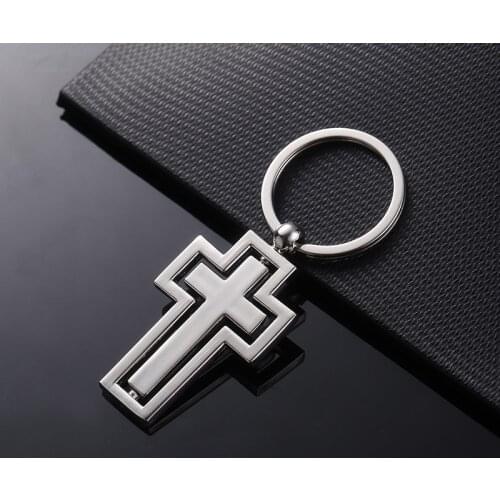 Religious gifts metal keychain New personality rotating cross Key Chain Car pendant activity by custom gift items K2401