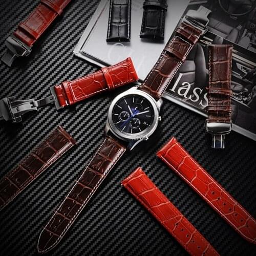 22mm Genuine Crocodile Grain Leather Band Metal Clasp Strap For Samsung Gear S3 Classic Frontier Huami 1 2 Huawei 2 Pro Watch