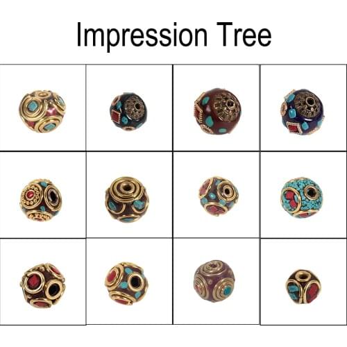 Retro Copper Handmade Round Nepal Beads Tibetan Beads Golden Red Clay For DIY Tibetan Jewelry Components Bracelet Making 27145