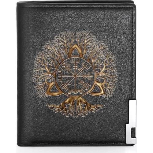 Luxury Norse Mythology Yggdrasill Tree of The world Printing Leather Men Wallet Classic Credit Card Holder Short Purse