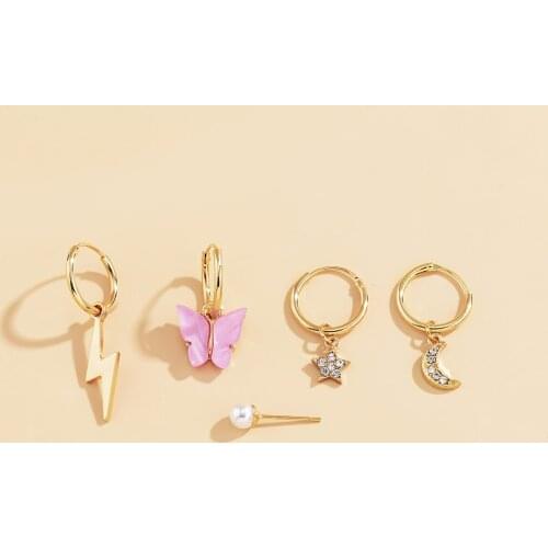 1 Set/5pcs Moon Star Pearl Butterfly Dangle Earrings Trendy Classic Elegant Style Drop Earring For Women Girls Fashion Jewelry