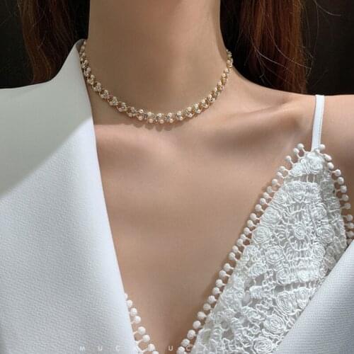 U-Magical Fairy Luxury Cubic Zircon Chokers Necklace for Women Charming Hollow Imitation Pearl Beaded Pearls Necklaces Jewellery