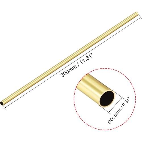 Uxcell 2 Pcs Brass Round Tube 300mm Length 8mm OD 0.5mm Wall Thickness Seamless Straight Pipe Tubing