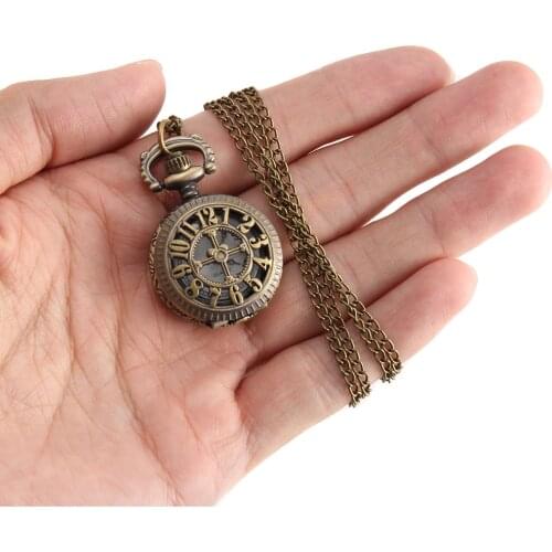 Vintage Pocket Watch Bronze Color Quartz Watch Cool Chain Hollow Number Watches S55