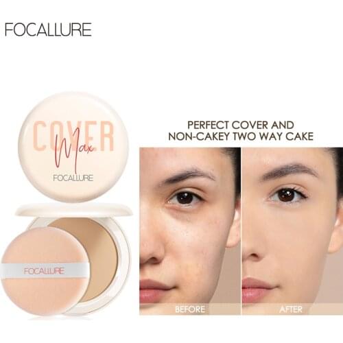 FOCALLURE Wet and Dry Compact Oil Control Powder Waterproof Long-lasting Conceal Genuine Matte Powder 3 Colors Cosmetics TSLM1