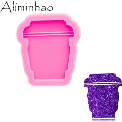 DY0952 Bright Coffee Cup Badge Reel Mold, Silicone Molds for Phone Grips Epoxy Resin Casting, Moulds for Jewelry Craft