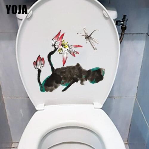 YOJA 21.9X19.5CM Chinese Painting Lotus Living Room Wall Decor Decal Classic Toilet Sticker T1-1732