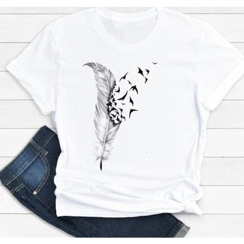 Women Clothes Cartoon 2021 New Cute Feather Vintage Cute Summer Print Fashion Tshirt Female Short Sleeve Tee Top Graphic T-shirt