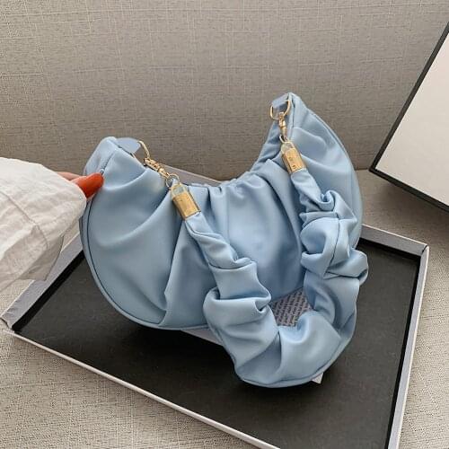 2021 Women Cloud Bags Soft Pu Leather Hobos Bag Female Pleated Small Shoulder Bag Womens Thick Chain Underarm Bags bolso movil