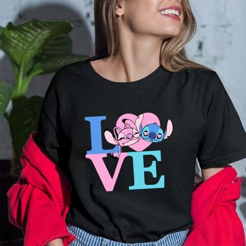 Disney Lilo & Stitch Fashion Pattern Women T-Shirts Summer New Products Short Sleeve Outdoor Casual Black White T Shirts Female