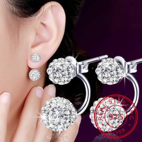 Women 's Luxury Rhinestone Crystal Ball Stud Earrings Fashion 925 Silver Jewelry Temperament Princess Stud Earrings 2019 New