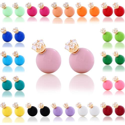 Charm 19 Colors Hot New Design Fashion Pusety Big Ball Sided Pearl Stud Earrings Crystal crown earring jewelry for women