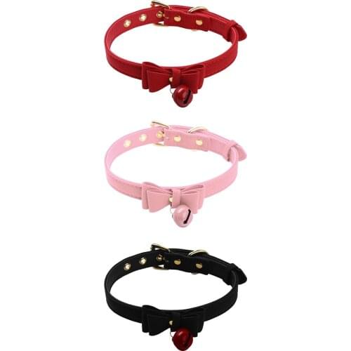 Bow Tie Neck Choker Collar Necklace with Bell PU Leather Adjustable Choker Necklace Halloween Harajuku Collar for Women Girls
