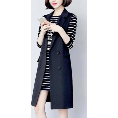 2021 Women Spring Autumn Elegant Suit Vests Female Notched Double Breasted Sleeveless Waistcoat Ladies Casual Oversize Vest I250