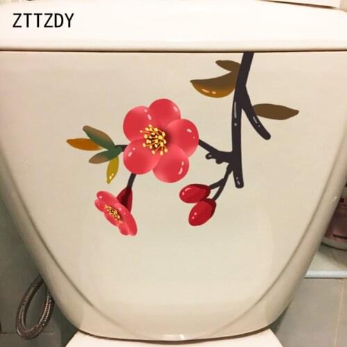 ZTTZDY 18.7*23.2CM Hand Drawn Hawthorn Flower Art Cartoon Toilet Sticker WC Decor Home Wall Decal T2-0055
