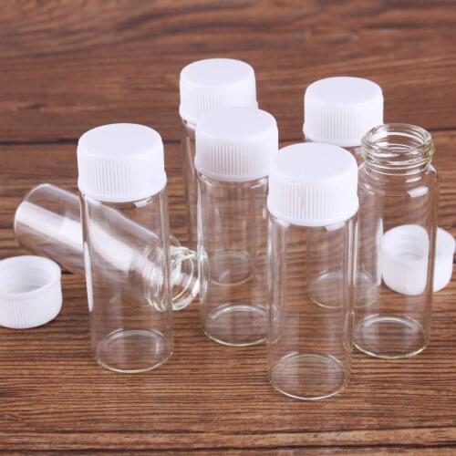10pcs 10ml 22*60mm Clear Glass wish bottle Empty Jars Glass Bottles with White Plastic Caps Glass Vials for Wedding party