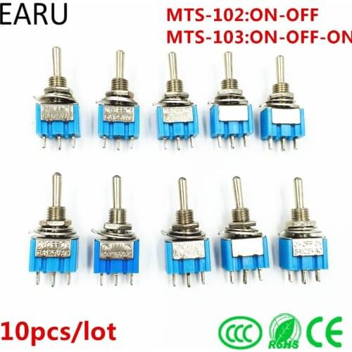 10Pcs DIY Toggle Switch ON-OFF-ON / ON-OFF 3Pin 3 Position Latching MTS-103 MTS-102 AC 125V/6A 250V/3A Power Button Switch Car