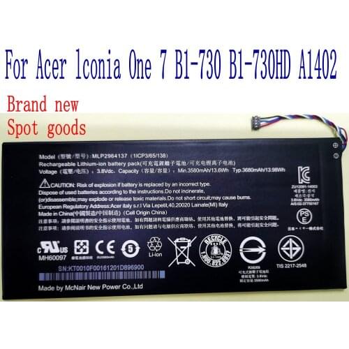 100% Brand new High Quality 3580mAh MLP2964137 Battery For Acer lconia One 7 B1-730 B1-730HD A1402 3165142P tablet