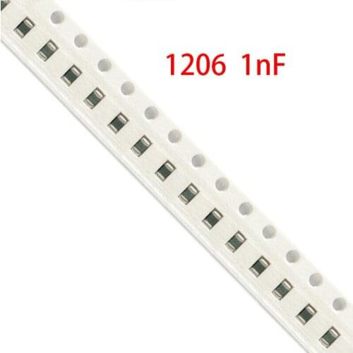 100pcs 1nF X7R Error 10% 50V 1206 102 smd capacitor