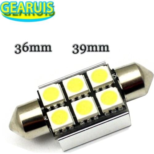 100pcs Doom lights Festoon Canbus 6 SMD 5050 LED 36mm 39mm C5W White Car License Plate lights Bulb Reading Dome door light 12V