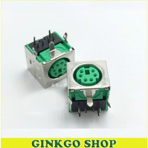 100pcs/lot 90 Degree 6Pins PS2-6P Termainal Connectors PS2 Sockects DIN Female Port Green