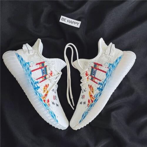 2021 Summer Shoes Anime Running Dragon Phoenix Totem Cloth Pattern Original Handmade EVA Lace Mens Vulcanized Shoes