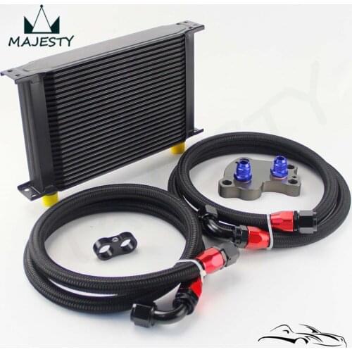 25 Row 248mm AN10 British Oil Cooler Kit Fits For BMW Mini Cooper R53 Supercharger Silver/Black
