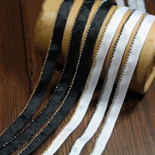 5yards Metal Copper Bead Chain Lace Trim Black White Ribbon DIY Handmade Clothes Decorative Edging Wedding Dress Accessories