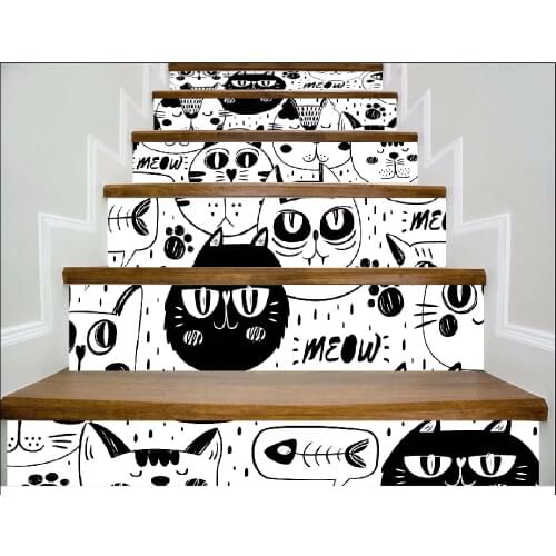 6pcs/set 18cm x 100cm Cartoon Kitten Pattern Style Stair Sticker Wallpaper LTT016