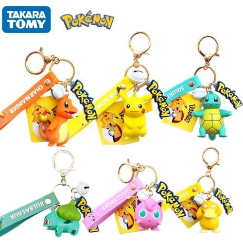 Authentic Pokémon Anime Figure Accessories Kawaii Keychain Pikachu Bulbasaur Charmander Squirtle Psyduck Modelo Carro Chaveiro