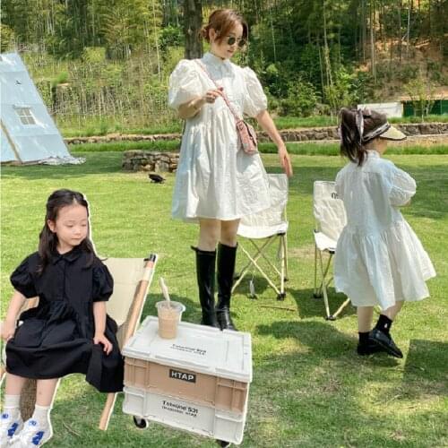 White Mother Daughter Cotton Blouse Dress Family Matching Vestido Puff Sleeve Baby Girl Princess Dress Summer Family Look Dress