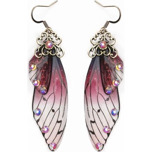 Glittering Fancy Gradient Purple Butterfly Wing Earrings Fairy Tale Butterfly Bridal Earrings Women Accessories XH