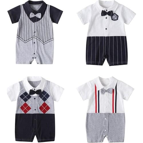 One Pieces Newborn baby Onesies Summer Bow Tie Gentleman Bodysuit Short Sleeve Infant Boys Pajamas Outdoor Crawl Clothes
