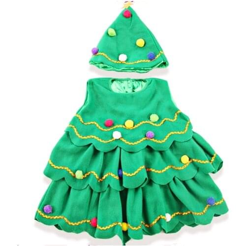 Halloween Costume Kids Baby Girl Christmas Tree Leeveless Dress Cartoon Childrens Party Costume for Kids Vest+Hat