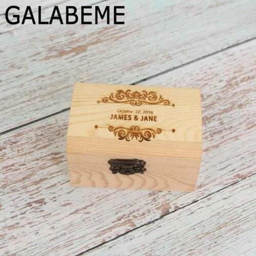 Galabeme Personalized DIY Ring Bearer Box Custom Engraved Date Name Rustic Wedding Ring Bearer Box Engraved Wooden Ring Box