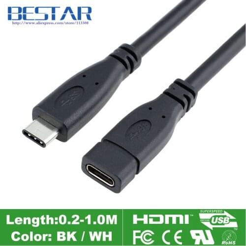 5A 10Gbp/s USB3.1 USB-C USB 3.1 type c Extension Cable Type-C Male to Female data cables 0.2m 0.5m 1m For MacBook ChromeBook N1